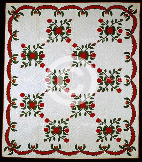 Bedcover (Peony Quilt), United States, c. 1840. Creator: Unknown.