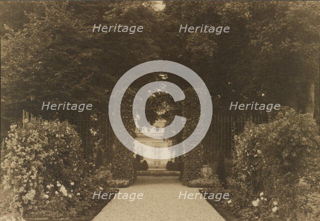 Chateau near Paris, Pavilion Colombe, St. Brice, "entrance to flower garden", 1925. Creator: Frances Benjamin Johnston.
