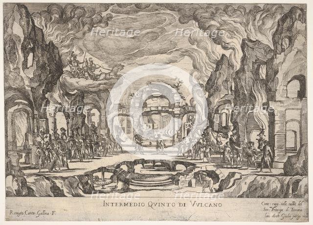 Fifth Interlude: Vulcan (Intermedio quinto di Volcano), from the series 'Seven Interludes'..., 1608. Creator: Remigio Cantagallina.