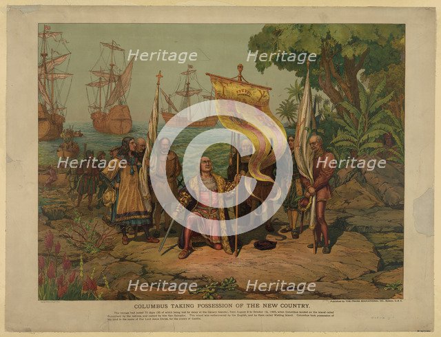 Columbus taking possession of the new country, 1893. Artist: Anonymous  
