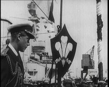 Edward, Prince of Wales, Stood on a Dock, With a Large Ship Behind Him, 1922. Creator: British Pathe Ltd.