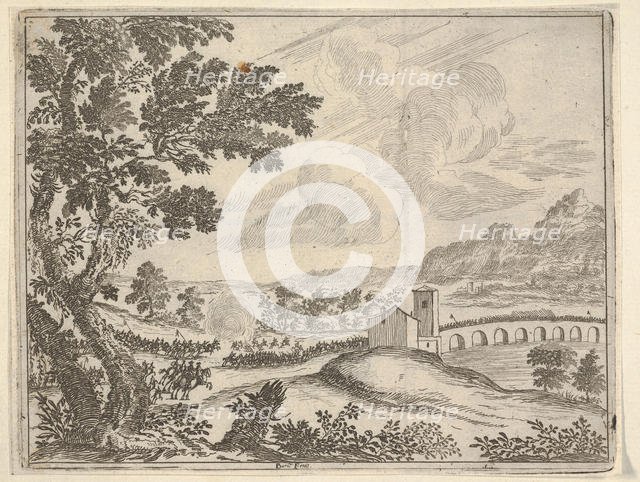 Francesco I d'Este Drives Troops Back Outside of Reggiano, from L'Idea di un Principe ed E..., 1659. Creator: Bartolomeo Fenice.