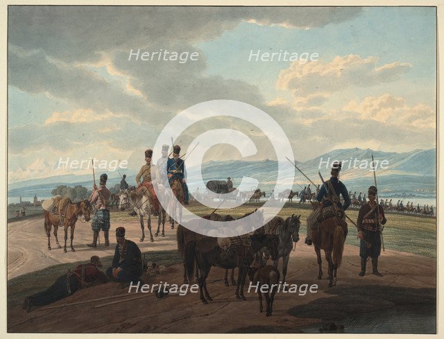 Russian Cossacks on march, 1804. Artist: Kobell, Wilhelm, Ritter von (1766-1853)