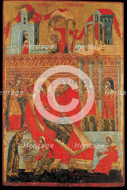 The Birth of the Virgin, 17th century. Artist: Adrianoupolitis, Konstantinos (active 17th century)