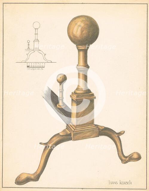 Andiron (one of pair), c. 1937. Creator: Hans Korsch.