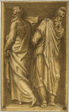 Two Standing Prisoners in a Niche, c.1549. Creator: Bernardino Campi.