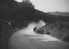 Raymond Mays' Bugatti competing in a JCC hillclimb, South Harting, Sussex, 1922. Artist: Bill Brunell.