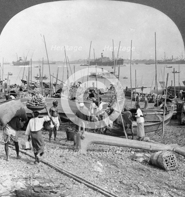 Harbour of Rangoon on the Irawaddy River, Burma, 1908. Artist: Stereo Travel Co
