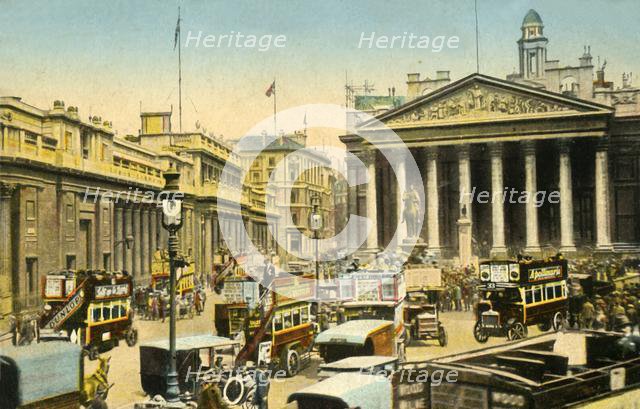 The Bank of England and Royal Exchange, London, c1910. Creator: Unknown.