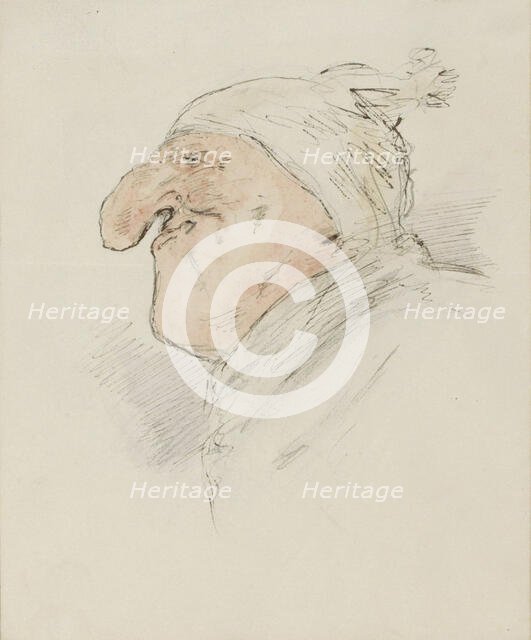 Caricatural head of a man with a sleeping cap, c.1854-c.1887. Creator: Alexander Ver Huell.