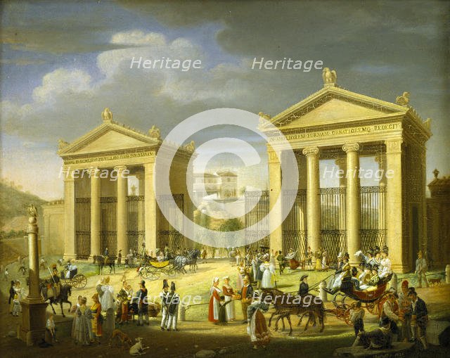 The approach to the Villa Borghese, Rome, 1838. Creator: Diofebi, Francesco (1781-1851).