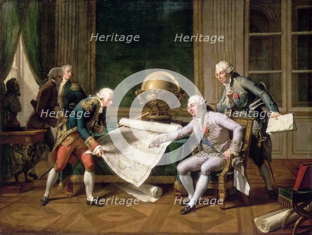 Louis XVI gives instructions to Captain La Pérouse, 29 June 1785. Artist: Monsiaux, Nicolas André (1754-1837)
