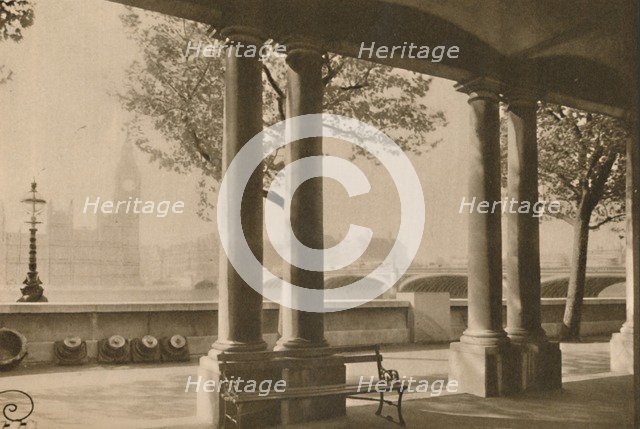 'Westminster Bridge and Big Ben from the Terrace of St. Thomas's Hospital', c1935. Creator: Unknown.