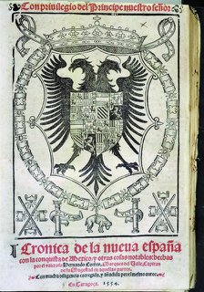 Cover of the work 'Crónica de la Nueva España' (Chronicle of New Spain) by Francisco Lopez de Gom…