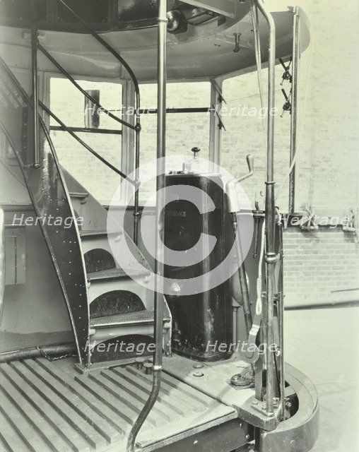 Interior of an electric tram showing driver controls, 1931. Artist: Unknown.