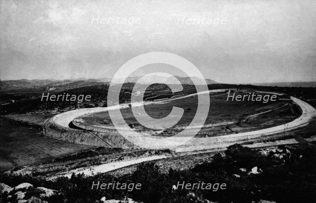 Aerial view of the Autódromo Nacional de Terramar in Sitges (Barcelona), in a postcard from the 1…
