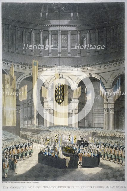 The ceremony of Lord Nelson's burial at St Paul's Cathedral, City of London, 1806. Artist: JR Hamble