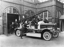 Rowntree works fire brigade with their engine, Rowntree factory,  York, Yorkshire, 1933. Artist: Unknown