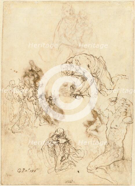 Studies of Christ Healing the Blind Man, Saint Philip Benizzi, and Saint Sebastian, c. 1611. Creator: Jacopo Palma.