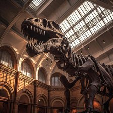 AI IMAGE - Fossilised remains of a Tyrannosaurus rex in a museum, 2023.  Creator: Heritage Images.