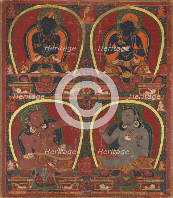 Vajradhara, Nairatmya, and Mahasiddhas Virupa and Kanha, c. 1450. Creator: Unknown.
