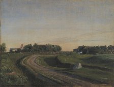 Vejby with the Church seen from the North, Zealand, 1843. Creator: Peter Christian Thamsen Skovgaard.