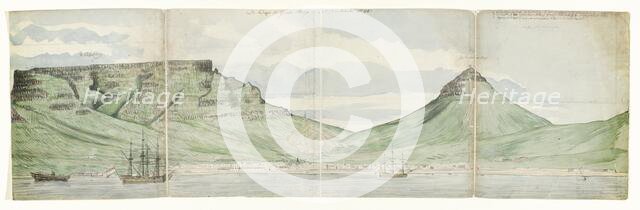 Table Mountain and Cape Town seen from the sea, 1787. Creator: Jan Brandes.