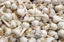 Garlic bulbs on a market stall, Mallorca, Spain.