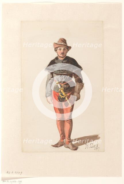 Standing Landsknecht in Burgundian costume, from the front, 1833-1910. Creator: Jan Gerard Smits.