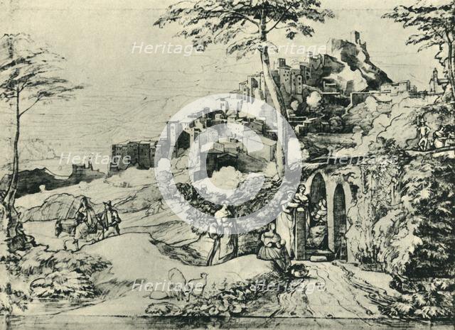 Women by a water fountain at Olevano, near Rome, Italy, 1822, (1943). Creator: Franz Theobald Horny.