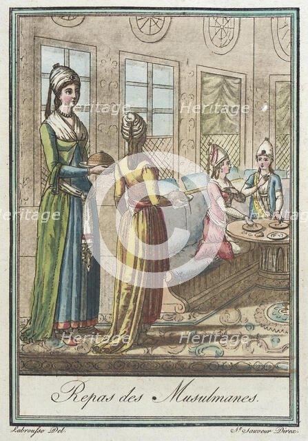 Costumes de Différents Pays, 'Repas des Musulmanes', c1797. Creators: Jacques Grasset de Saint-Sauveur, LF Labrousse.