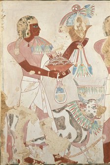 Copy of wall painting from private tomb 101 of Thenro, Thebes (I, 1, 214-215), 20th century. Artist: Anna (Nina) Macpherson Davies.