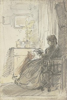 Woman sitting with a book by a window, c1840-1890s. Creator: Philipp Rumpf.