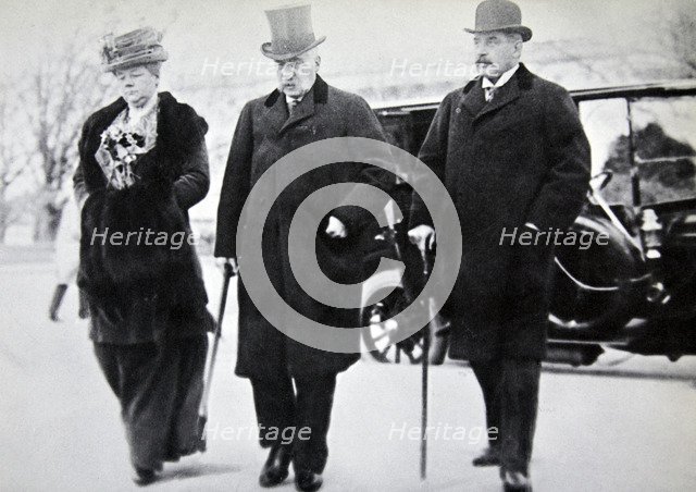 John Pierpont Morgan, American financier and banker, with his son and daughter, 1912. Artist: Unknown