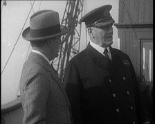 British First Sea Lord David Beatty, 1st Earl Beatty Talking to a Ship's Captain on Deck, 1921. Creator: British Pathe Ltd.