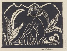 Nude Figure of a Girl in a Landscape (Madchenzwischen Blattpflanzen), 1912. Creator: Otto Mueller.