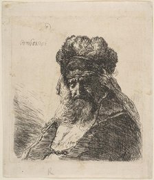 The Old Bearded Man in a High Fur Cap, with Eyes Closed, ca. 1635. Creator: Rembrandt Harmensz van Rijn.