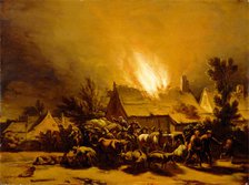 Peasants Fleeing a Burning Barn, c1655. Creator: Egbert van der Poel.