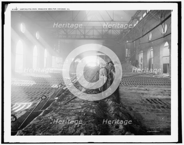 Casting pig iron, Iroquois smelter, Chicago, between 1890 and 1901. Creator: Unknown.