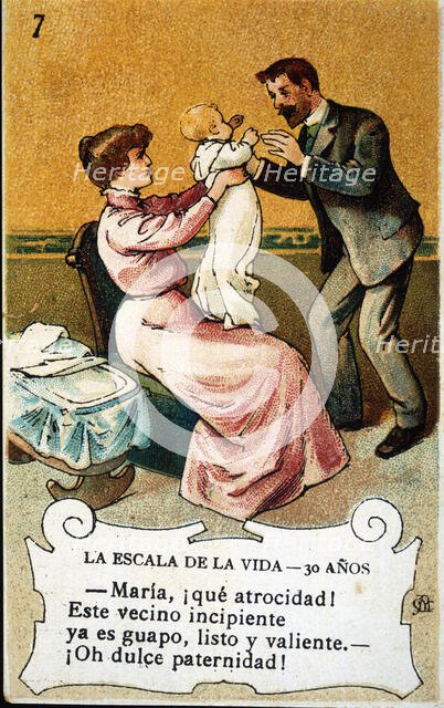 Picture card 'The scale of life'. Number 7, 1902, for the company 'Chocolates Amatller'. Creator: Mestres, Apeles. (1854-1936).