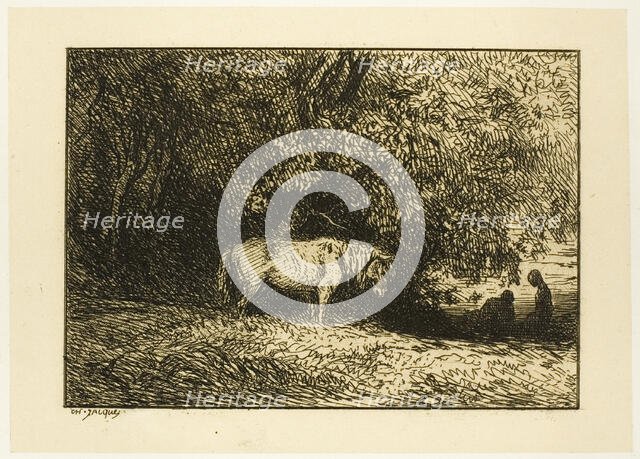 Horse in a Wood, 1846. Creator: Charles Emile Jacque.