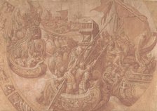 The Sea Battle in the Gulf of Morbihan, 16th century. Creator: Workshop of Taddeo Zuccaro.