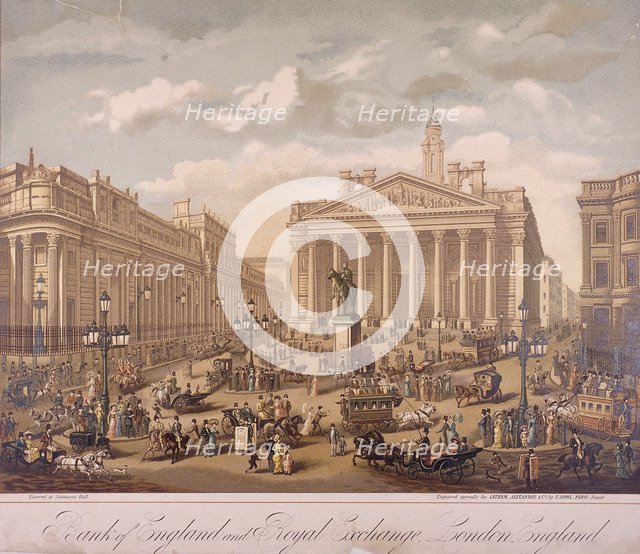 Bank of England and Royal Exchange, London, c1860. Artist: F Appel