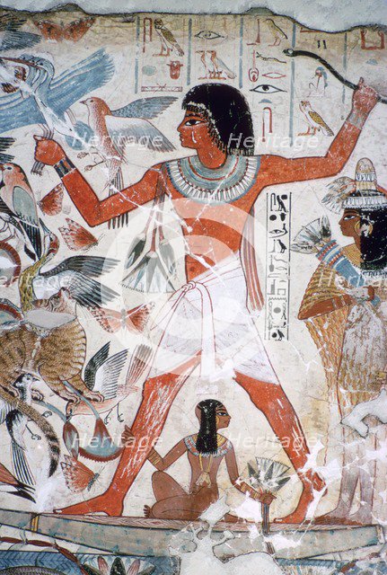 Fowling in the marshes: wall painting from the tomb of Nebamun, Thebes, Egypt, c1350 BC. Artist: Unknown