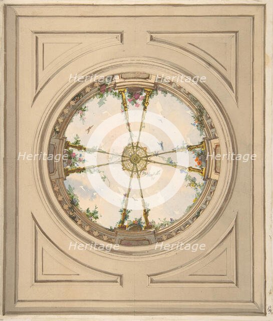 Design for a ceiling painted with clouds and trellis work, second half 19th century. Creators: Jules-Edmond-Charles Lachaise, Eugène-Pierre Gourdet.
