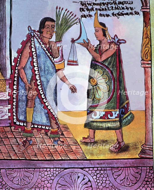 Moctezuma I (1390-1469), the Aztec emperor, miniature in a manuscript.