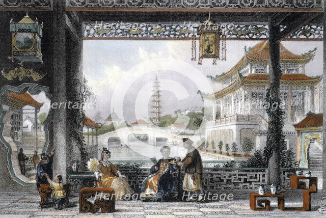 'Pavilion and Gardens of a Mandarin near Peking', China, 1843. Artist: Thomas Allom