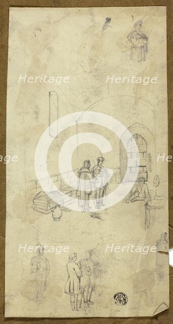 Scene in Prison Cell with Sketches of Other Figures, n.d. Creator: Unknown.