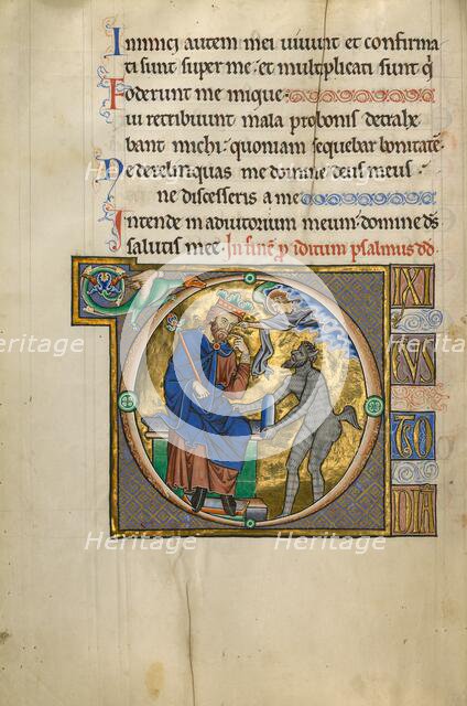 Initial D: David Pointing to His Mouth; Psalter, after 1205. Creator: Master of Ingeborg Psalter.