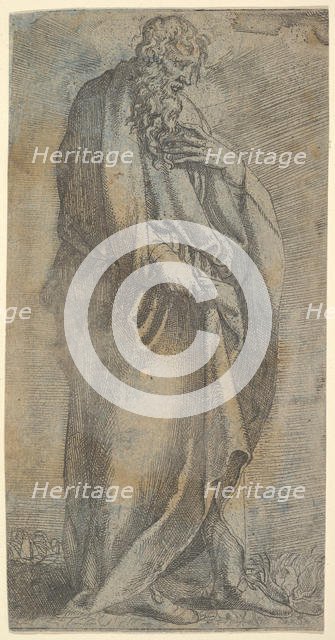 Heavily draped male Figure, 16th century. Creator: Unknown.